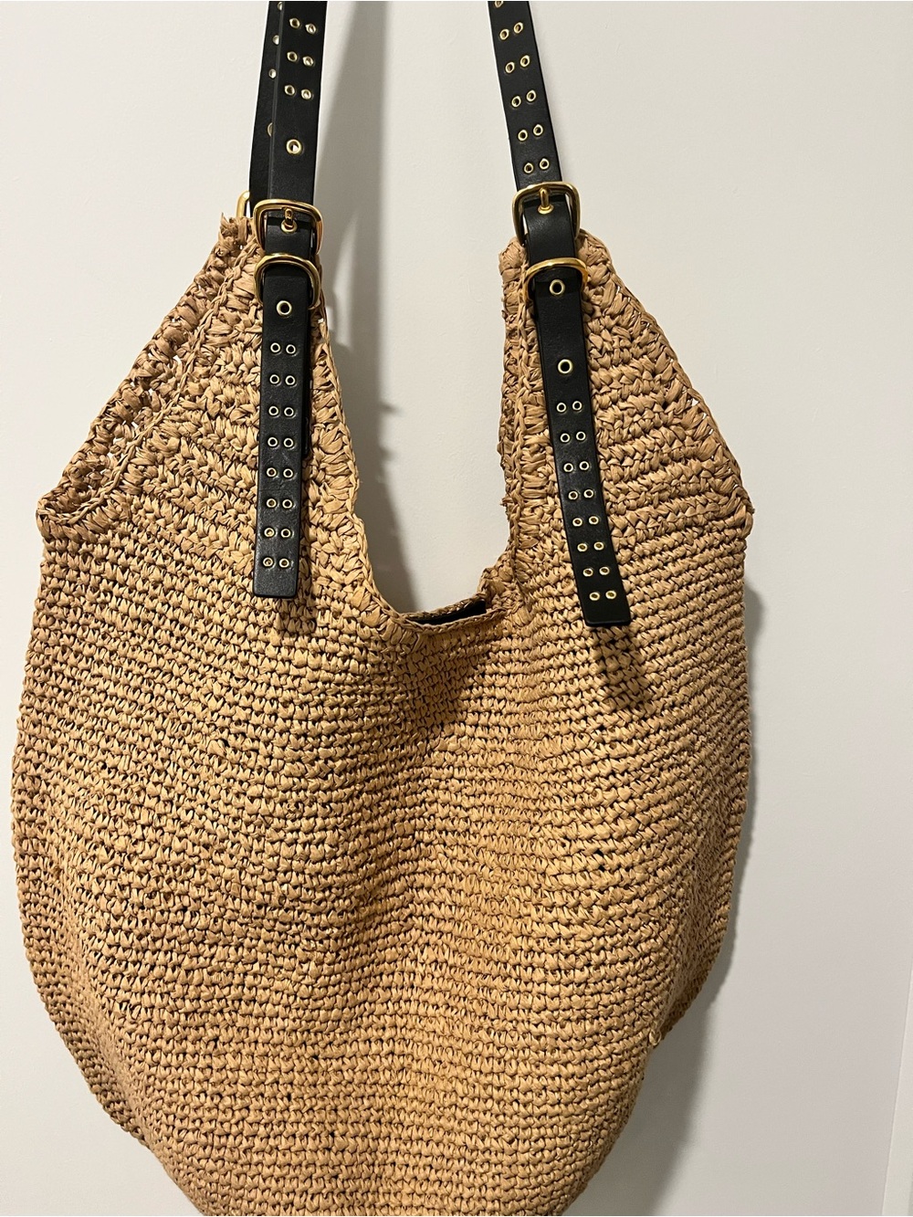 Madewell Natural Straw Tote with Black Studded Straps - Picture 5 of 10